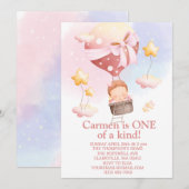 Invitation Un de ces beaux montgolfières premier anniversaire (Devant / Derrière)