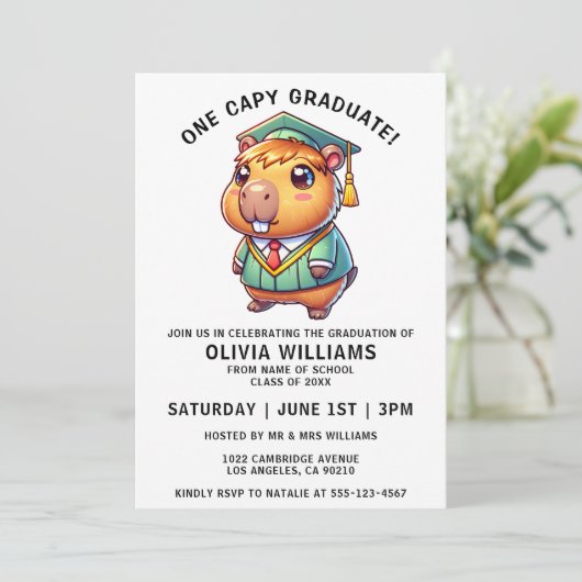 Invitation Un diplômé Capy Funny Capybara Graduate Party (Debout devant)