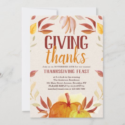 Invitation Un don élégant Merci Citrouille Wreath Thanksgivin (Devant)