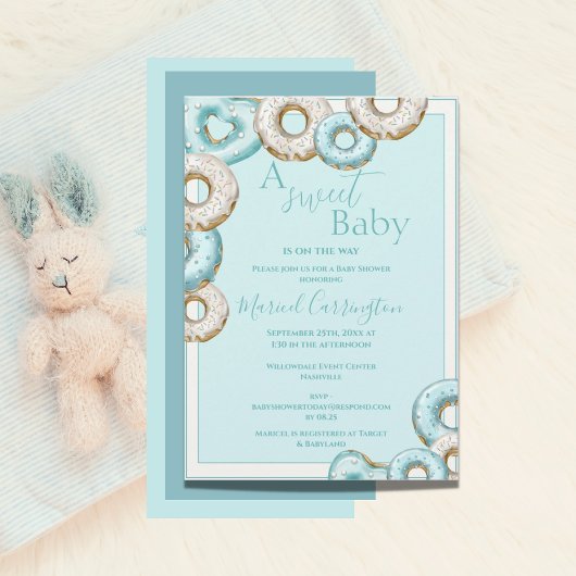 Invitation Un doux Baby shower d'aquarelle Bleu beignets