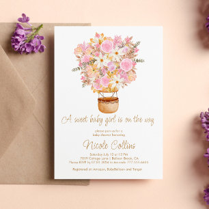 Invitation Un doux bébé fille rose Baby shower de ballon flor