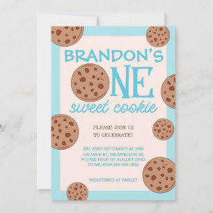 Invitation Un doux biscuit bleu premier anniversaire