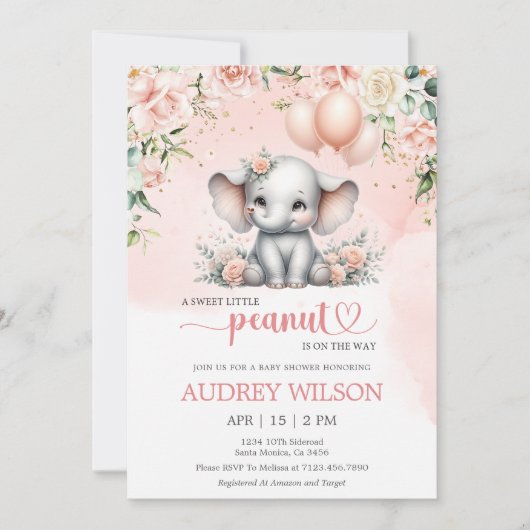 Invitation Un doux petit Baby shower d'éléphant d'arachide (Devant)