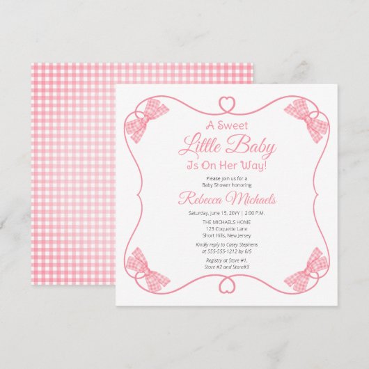 Invitation Un doux petit bébé rose vaches Baby shower fille (Devant / Derrière)
