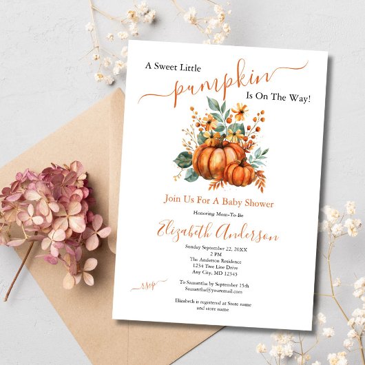 Invitation Un doux petit Citrouille Baby shower d'automne