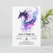 Invitation Un dragon qui respire le feu pour enfants Annivers (Debout devant)