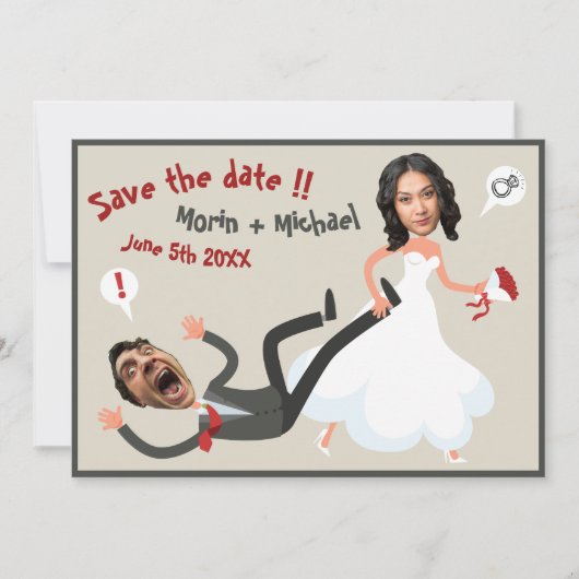 Invitation Un Drôle Drôle Cartoon Photo Face Mariage Enregist (Devant)