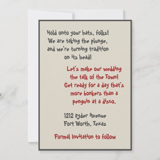 Invitation Un Drôle Drôle Cartoon Photo Face Mariage Enregist (Dos)