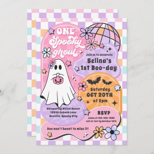 Invitation Un Éffrayant Ghoul Halloween Ghost 1er anniversair (Devant / Derrière)