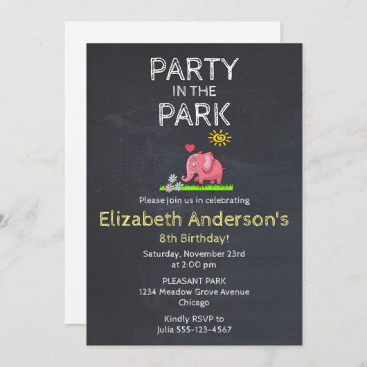 Invitation Un éléphant dans la fête de l'herbe dans l'Invitat (Devant / Derrière)