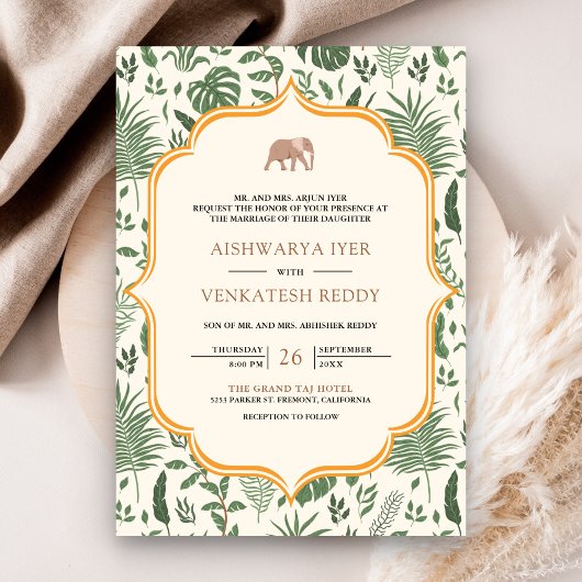 Invitation Un éléphant de forêt tropicale en un seul Mariage 