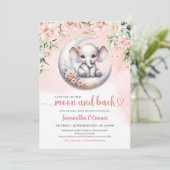 Invitation Un éléphant mignon vous aime à la lune et la fille (Debout devant)