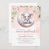 Invitation Un éléphant mignon vous aime à la lune et la fille (Devant / Derrière)