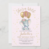 Invitation Un Eléphant Un Fille D'Anniversaire Rose Cute (Devant)