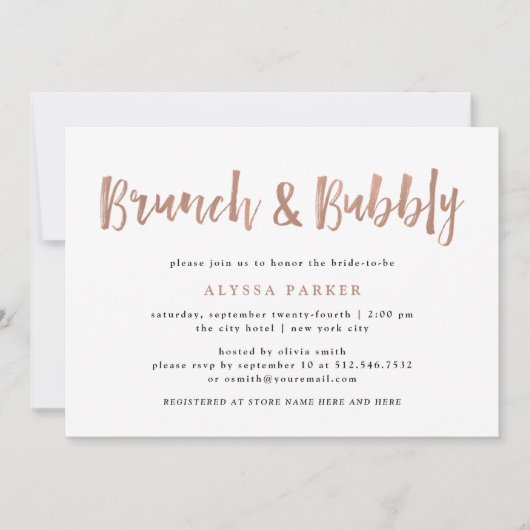 Invitation Un esprit moderne | Faux Rose Gold Brunch et Bubbl (Devant)