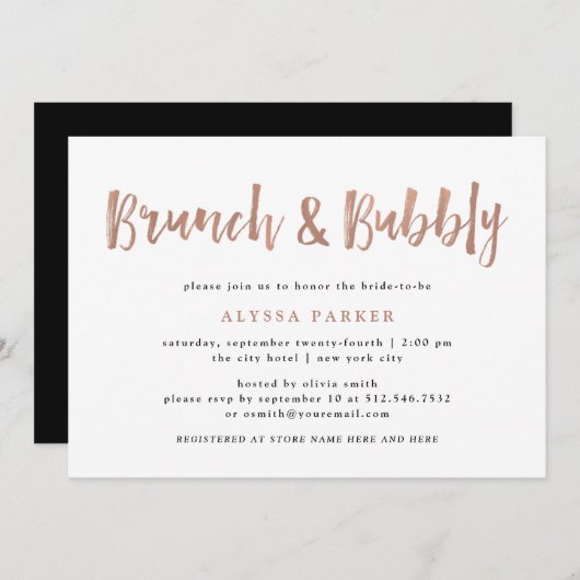 Invitation Un esprit moderne | Faux Rose Gold Brunch et Bubbl (Devant / Derrière)