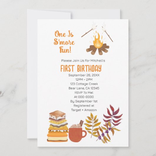 Invitation Un est plus amusant feu de camp photo premier anni (Devant)