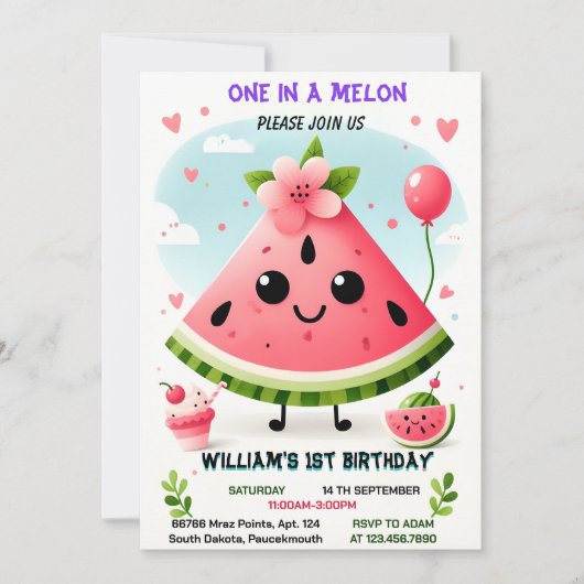 Invitation un été rose dans un melon premier 1er anniversaire (Devant)