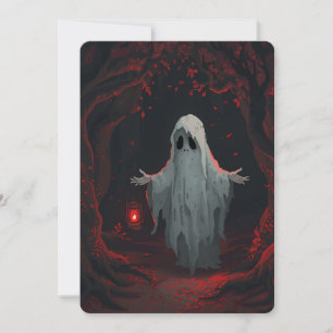 Invitation Un fantôme blanc tenant une lanterne rouge avec de