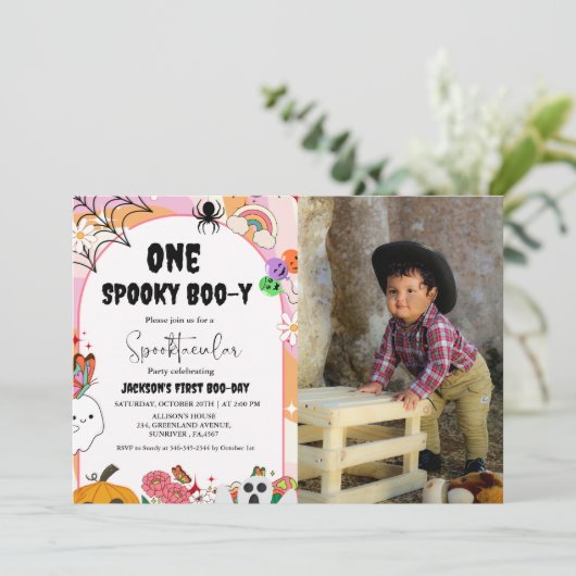 Invitation Un Fantôme Boo-y éffrayant halloween super anniver (Debout devant)