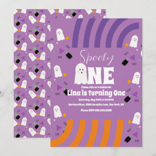 Invitation Un Fantôme Groovy Violet pour un Anniversaire d'Ha