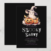 Invitation Un fantôme mignon en sorcières grises Halloween Ca (Devant / Derrière)