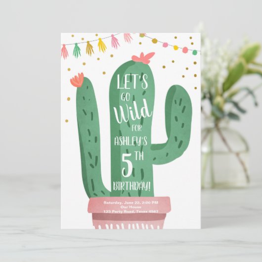 Invitation Un Fête de Cactus Wild One Birthday Let's Go Wild (Debout devant)
