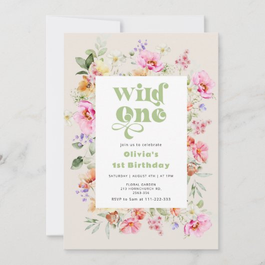 Invitation Un fleur sauvage d'1er anniversaire sauvage (Devant)