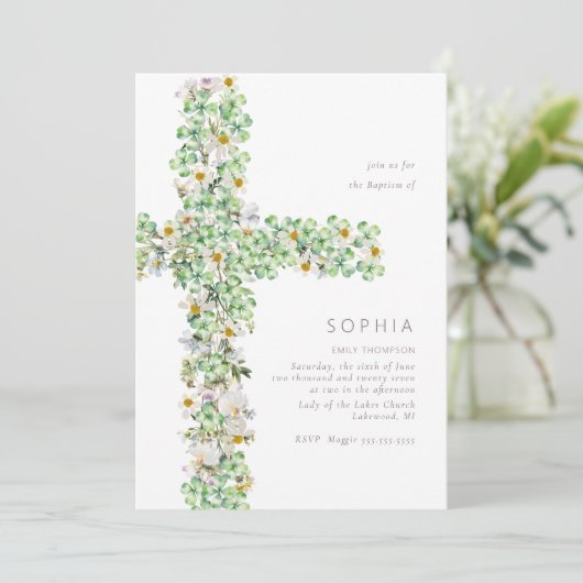 Invitation Un fleur sauvage de trèfle traverse le baptême Chr (Debout devant)