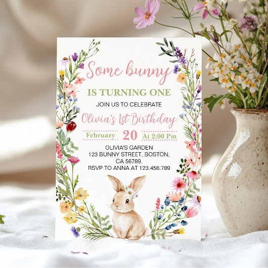 Invitation Un Fleur sauvage lapin Fleur Fille Anniversaire