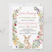 Invitation Un Fleur sauvage lapin Fleur Fille Anniversaire (Devant)
