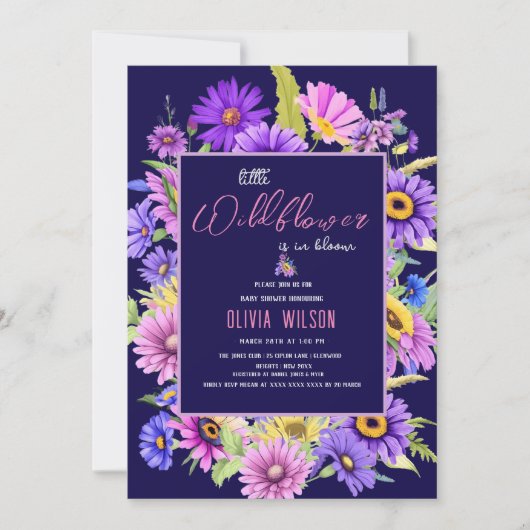 Invitation Un fleur sauvage rose vif et violet est en route # (Devant)