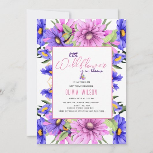 Invitation Un fleur sauvage rose vif et violet est en route # (Devant)