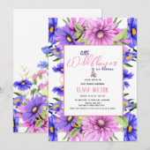 Invitation Un fleur sauvage rose vif et violet est en route # (Devant / Derrière)