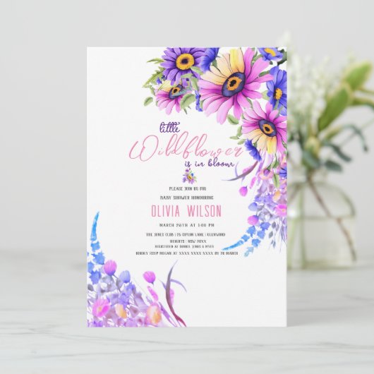 Invitation Un fleur sauvage rose vif et violet est en route # (Debout devant)