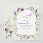 Invitation Un Fleur sauvage sauvage premier anniversaire (Devant / Derrière)