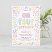 Invitation Un-Four-Gettable Confetti Balloon 4th Birthday  (Debout devant)