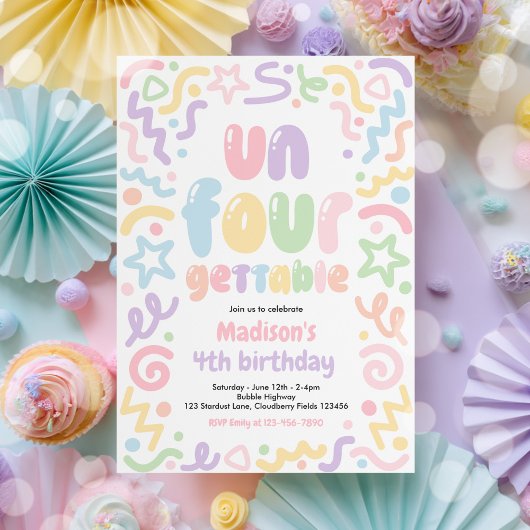 Invitation Un-Four-Gettable Confetti Balloon 4th Birthday 
