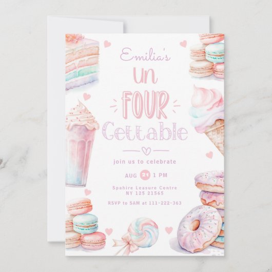 Invitation Un-Four Gettable pastel Sweets 4e anniversaire (Devant)