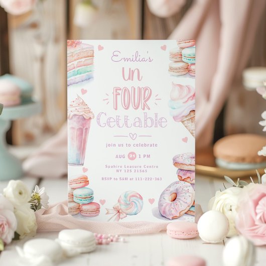 Invitation Un-Four Gettable pastel Sweets 4e anniversaire