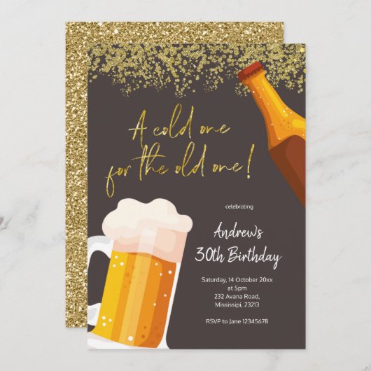 Invitation Un froid pour la vieille bière Anniversaire (Devant / Derrière)