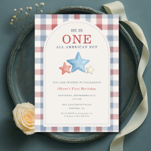 Invitation Un garçon américain tout gingham pour son 1er anni
