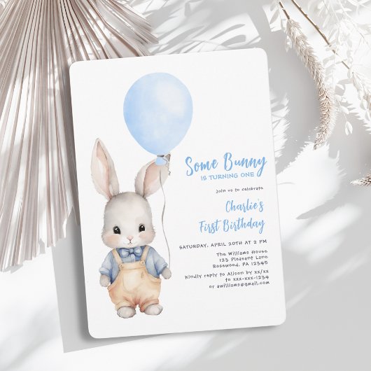 Invitation Un Garçon Bleu Bunny premier anniversaire