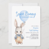 Invitation Un Garçon Bleu Bunny premier anniversaire (Devant)