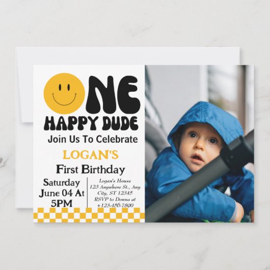 Invitation Un garçon heureux 1er anniversaire Photo (Devant)