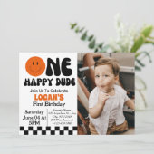Invitation Un garçon heureux 1er anniversaire Photo (Debout devant)