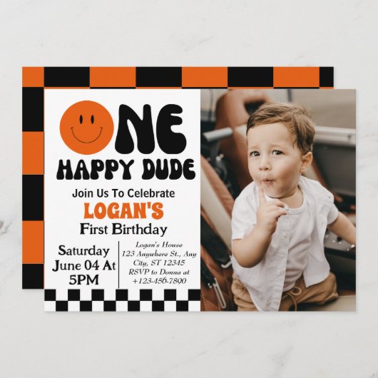 Invitation Un garçon heureux 1er anniversaire Photo (Devant / Derrière)