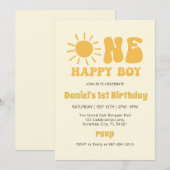 Invitation Un garçon heureux, Sunshine 1er anniversaire (Devant / Derrière)