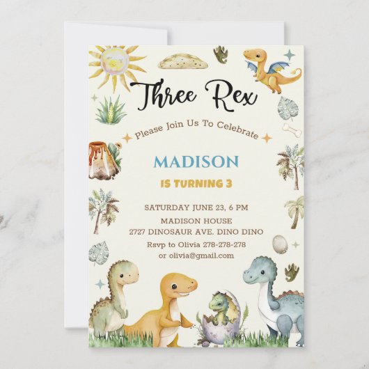 Invitation Un garçon sauvage dinosaure (Devant)