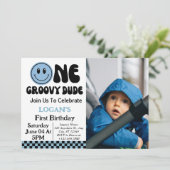 Invitation Un garçon Super 1er anniversaire Photo (Debout devant)